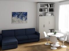 Design for living room with sofa and round table - render